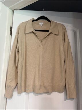 J. Crew w/ Cashmere Sandstone Knit Polo Pullover Collared Casual Work Soft Top